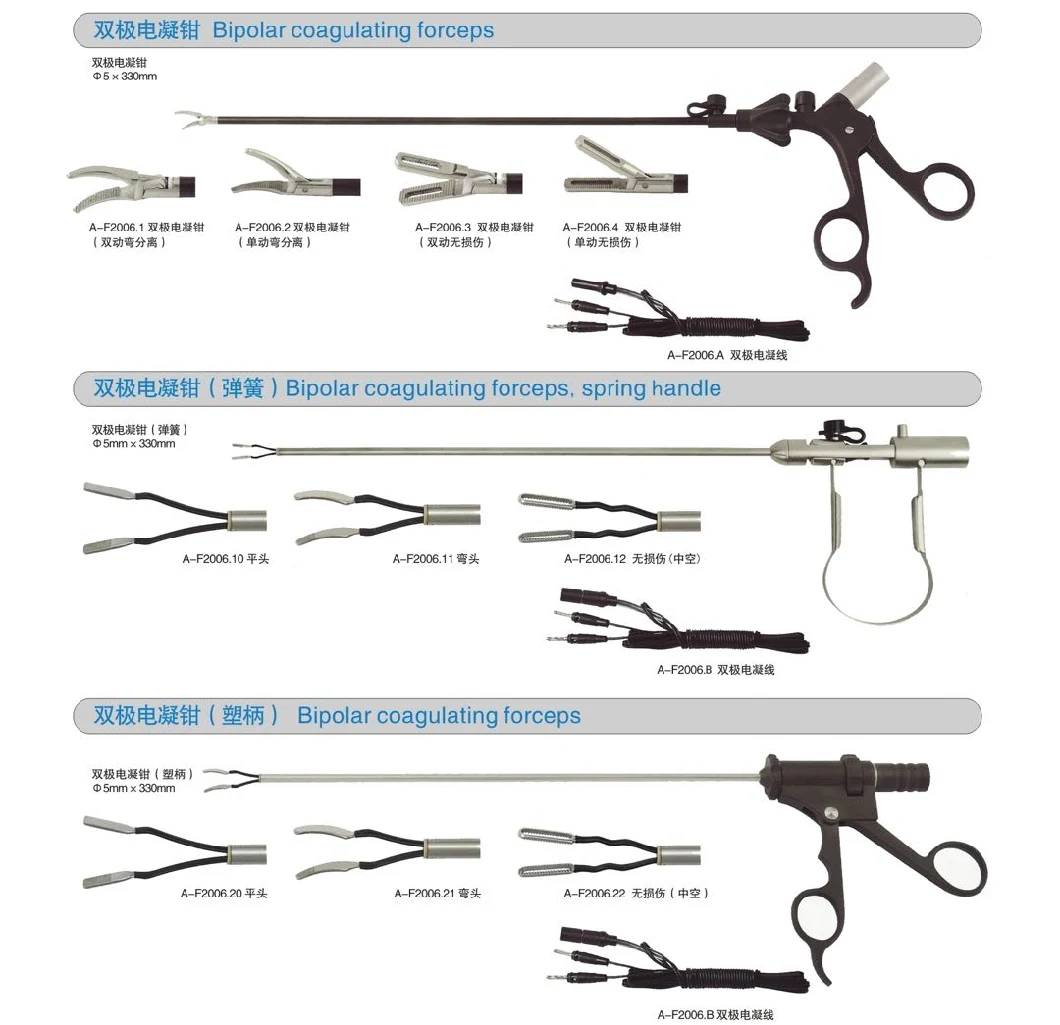 High Quality Laparoscopic Laparoscope Forceps Bipolar Forceps 5mm Laparoscopic Insulated Single Action Chinese Manufacture Surgical Instruments